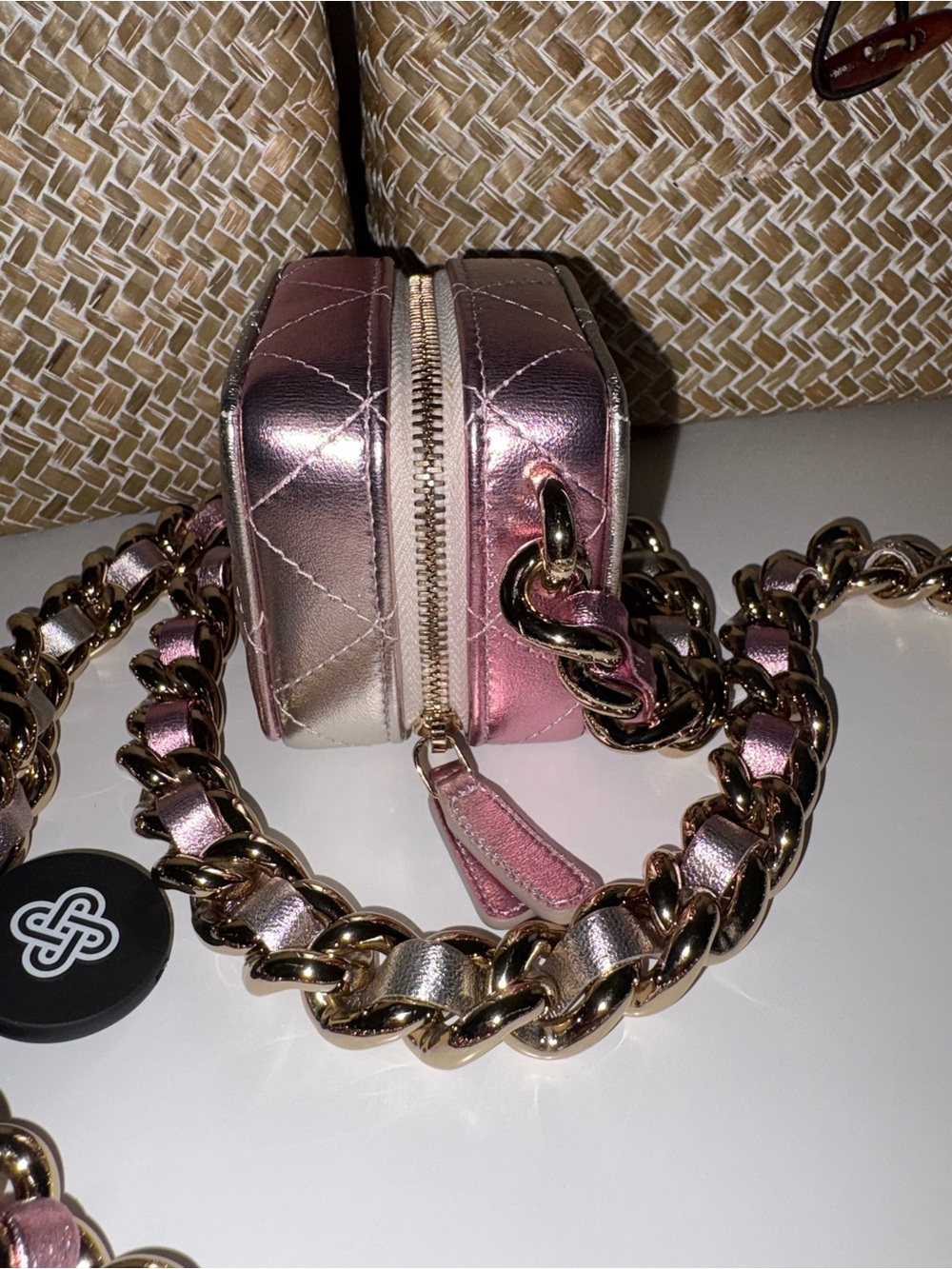 CHANEL Metallic Pink Quilted Mini Camera Bag with Gold Chain - Picture 4 of 9